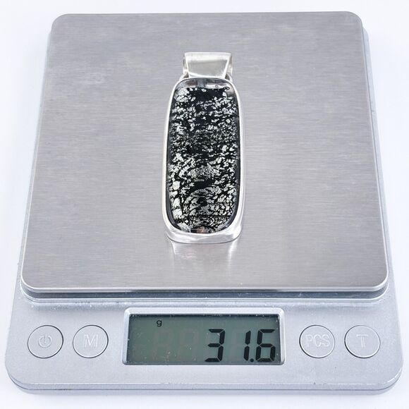 Vintage Sterling Silver 925 6.5cm Black Dichroic Glass Modernist Pendant - Picture 5 of 6